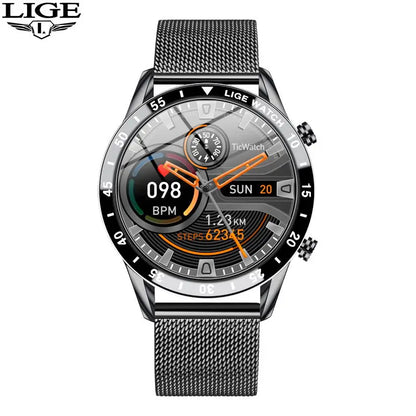 LIGE 2024 Full Circle Touch Screen Steel Band Luxury Bluetooth Call Men Smart Watch Waterproof Sport Activity Fitness Watch+Box