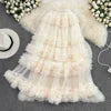 High Waist Slimming Mesh Skirt Elastic Band Over Knee Skirt Irregular Fungus Edge Super fairy Cake Skirt With Lining