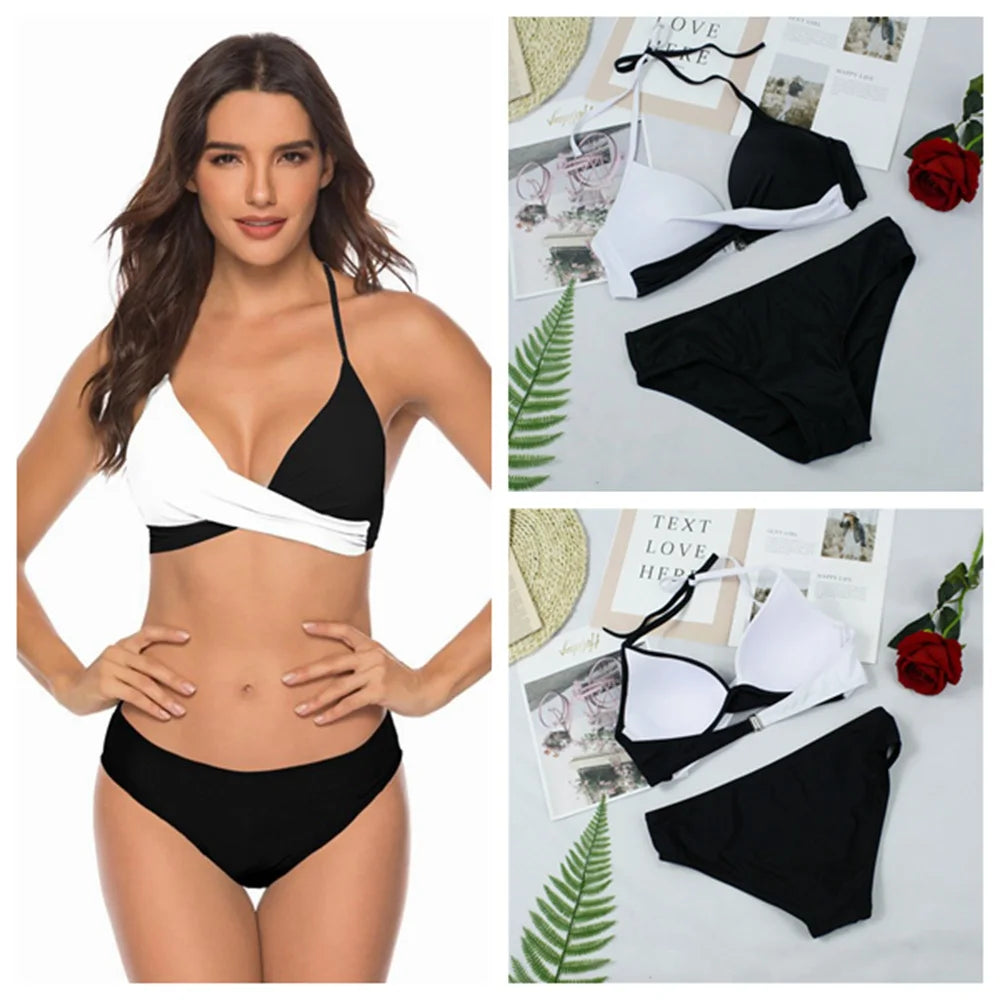 TW890 Hot Popular Sexy Push up Bikinis Set Women Swimsuit Bathing Suit Women Halter Leaf Print Beach Wear Swimwear Custom Bikini