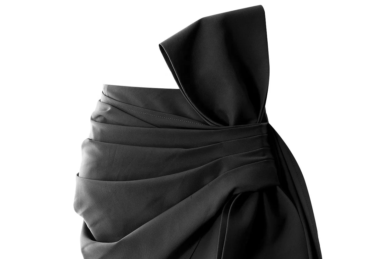 OUDINA New Unique Casual Irregular Bow Mini Skirt Ribbon High Waist Short Pleated Skirts for Women