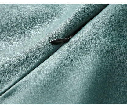 Women Lace-up Genuine Leather Skirt Female Winter Pure Sheep Skin Knee Length Saias With Belt Feminina Neat Stitches Wrap Jupe