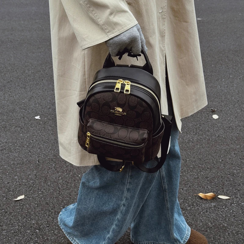Women's Luxury Retro Casual PU Zipper Portable Polyester Lining High-end Fashion Travel College Style Backpack.661