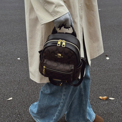 Women's Luxury Retro Casual PU Zipper Portable Polyester Lining High-end Fashion Travel College Style Backpack.661