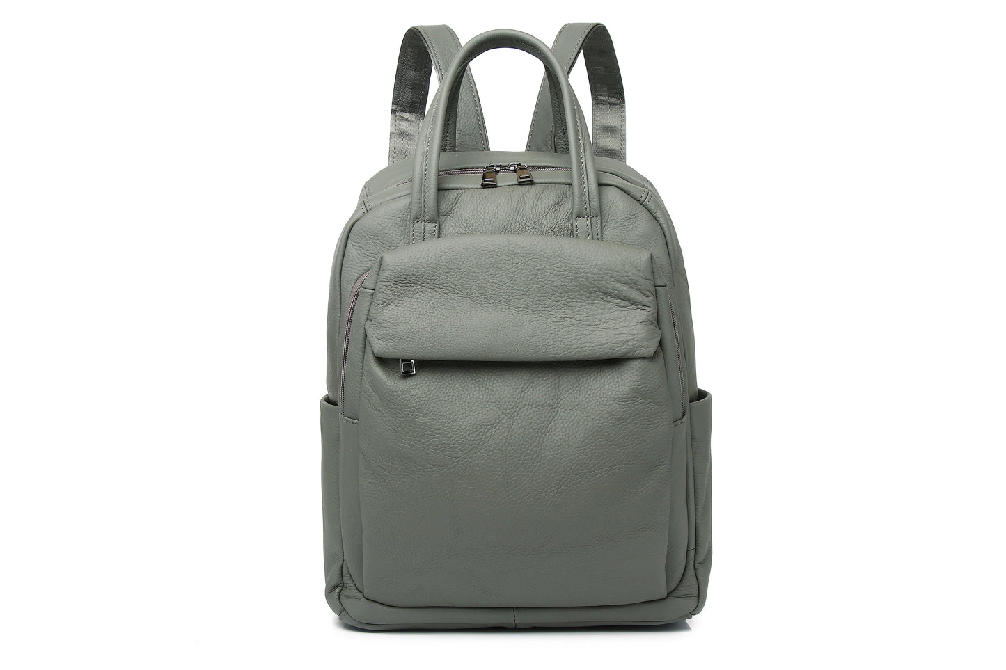 Large Capacity Genuine Leather Business & Travel Backpack with 13" Laptop Compartment England Style Unisex Design Zipper Closure