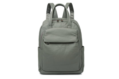 Large Capacity Genuine Leather Business & Travel Backpack with 13" Laptop Compartment England Style Unisex Design Zipper Closure
