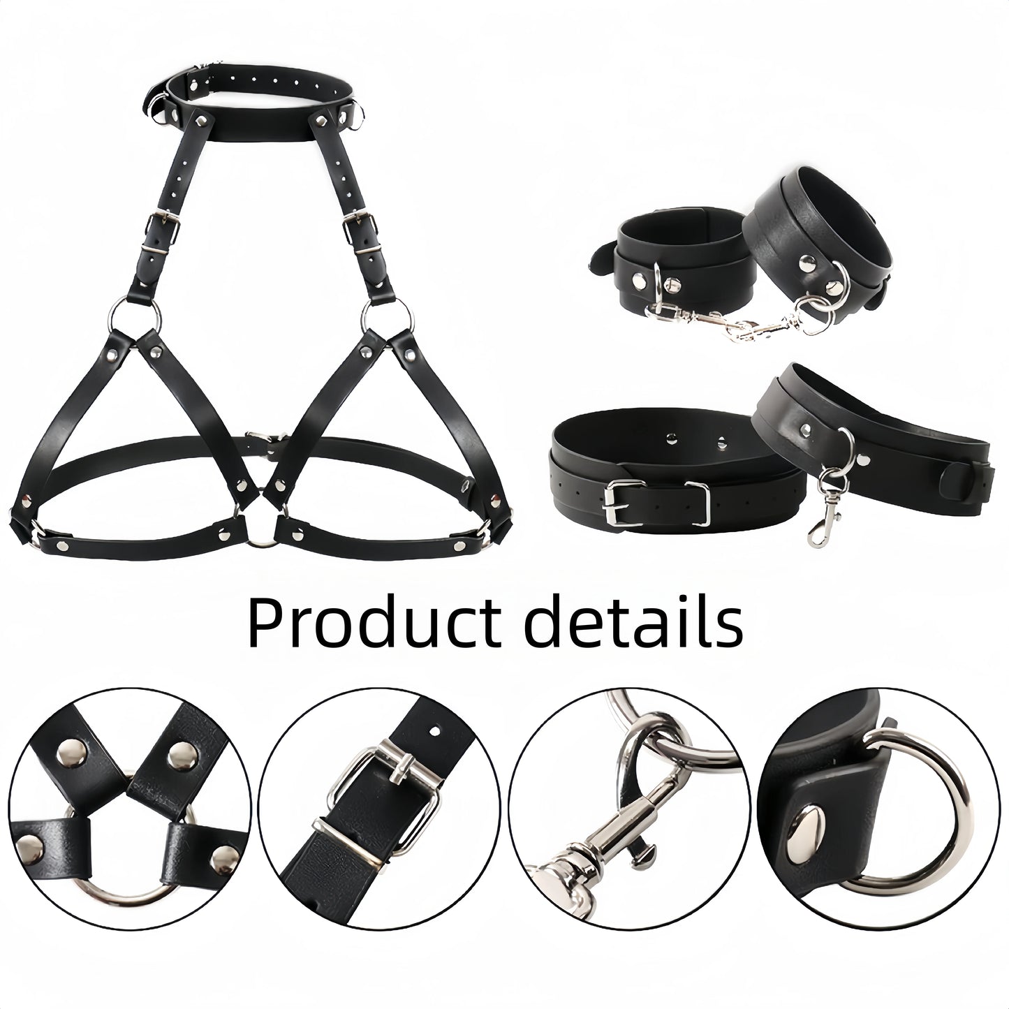 SM Sexy Lingerie Women's Sexy Leather Leakage Bra with Handcuffs Multiple Styles Bondage Restraint Training, Wearing Harness