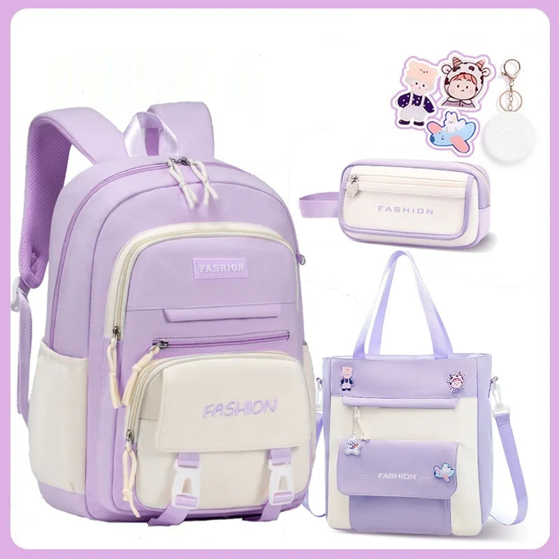 New Color Casual Three-piece Schoolbag Students Large Capacity Portable Easy Storage Quality Backpack