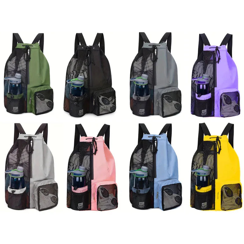 Swim Diving Bag Mesh Drawstring Backpack Wet Beach Gym Backpack