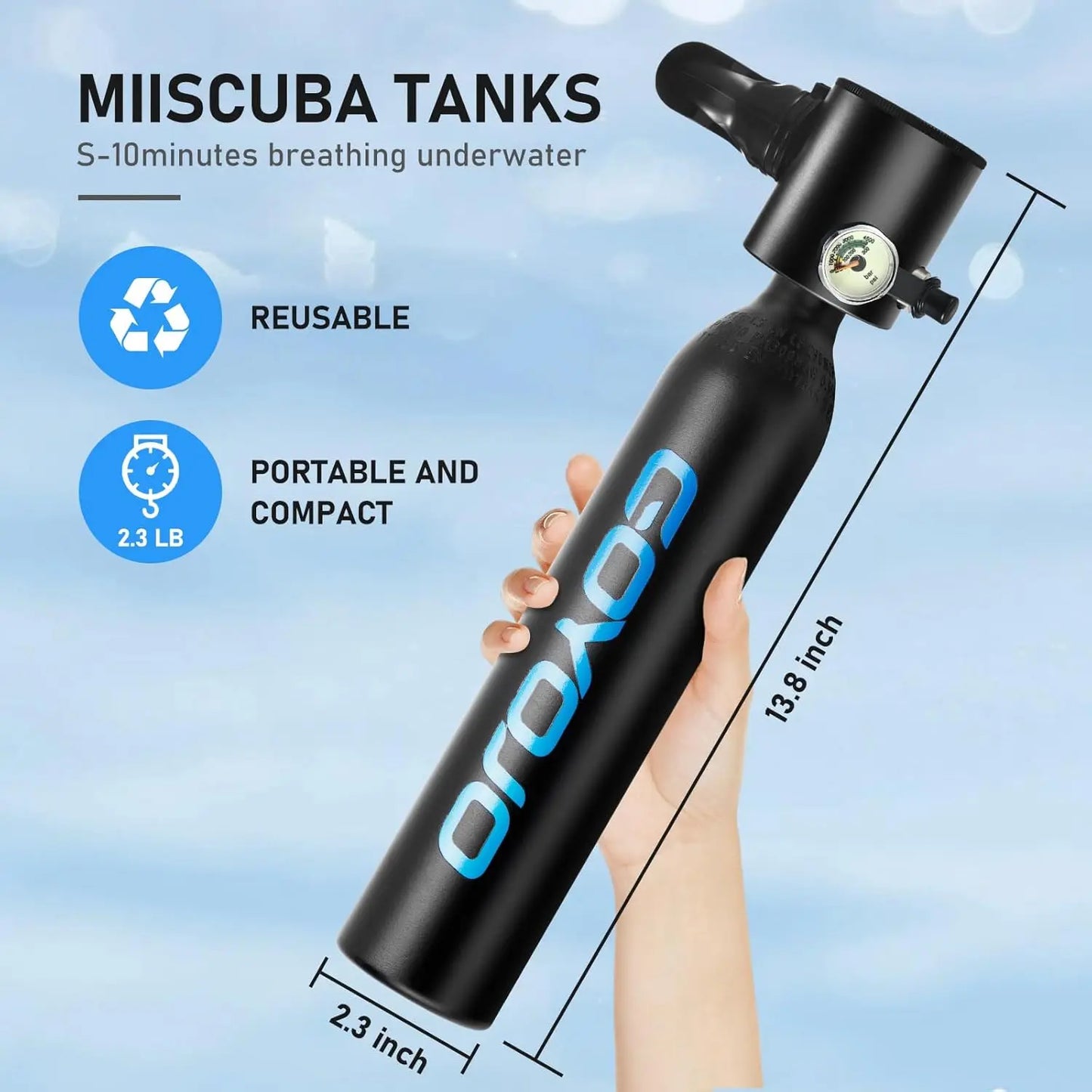 GOYOJO Scuba Tank  6-10 Minutes Portable Lungs Air Buddy 0.5L Mini Diving Equipment Underwater Breath System Cylinder Oxygen