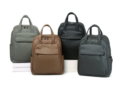 Large Capacity Genuine Leather Business & Travel Backpack with 13" Laptop Compartment England Style Unisex Design Zipper Closure