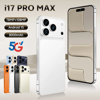 Global Version Unlocked 17 Pro Max 7.3Inch 5G Android 15 Smartphone 1TB Storage HD Screen Resolution CDMA LTE English Spanish