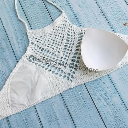 Women Sexy Bikini Tops High Neck Hollow Out Halter Swimwear Crochet Separate Swimsuit Bikini Bra Hot Sale