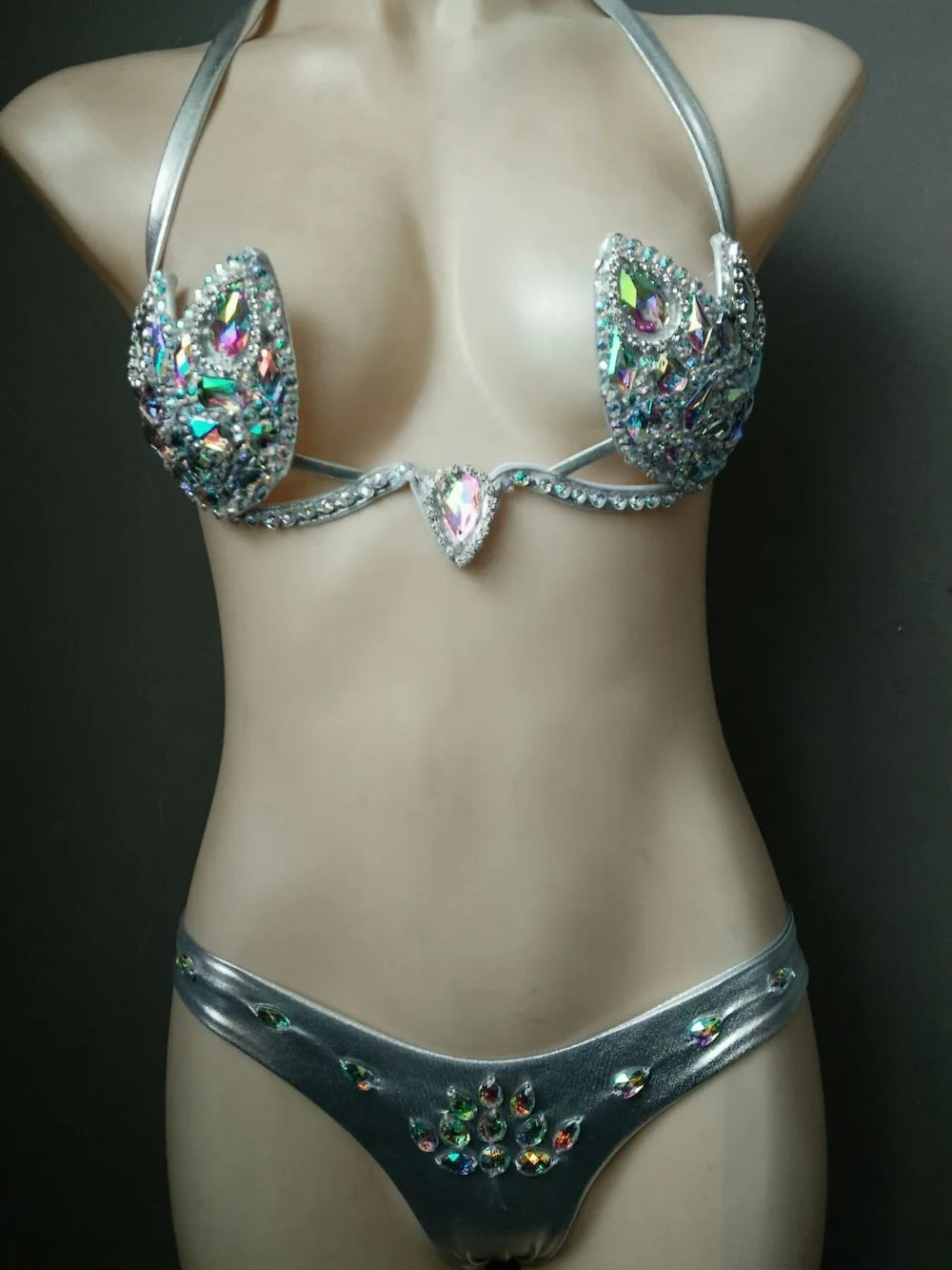 Designer Luxury Bikini Swimwear Girls Rhinestone Shiny Dance Wear Performance Stripper Outfit Swimsuits Beach Wear