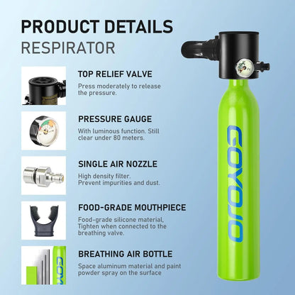 GOYOJO Scuba Tank  6-10 Minutes Portable Lungs Air Buddy 0.5L Mini Diving Equipment Underwater Breath System Cylinder Oxygen