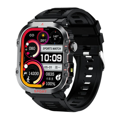 2026 H08 2.01-Inch Smart Watch Flashlight 3 ATM Heart Rate Blood Oxygen Monitor Sleep Tracker Unisex Outdoor Sports IP67 AMOLED