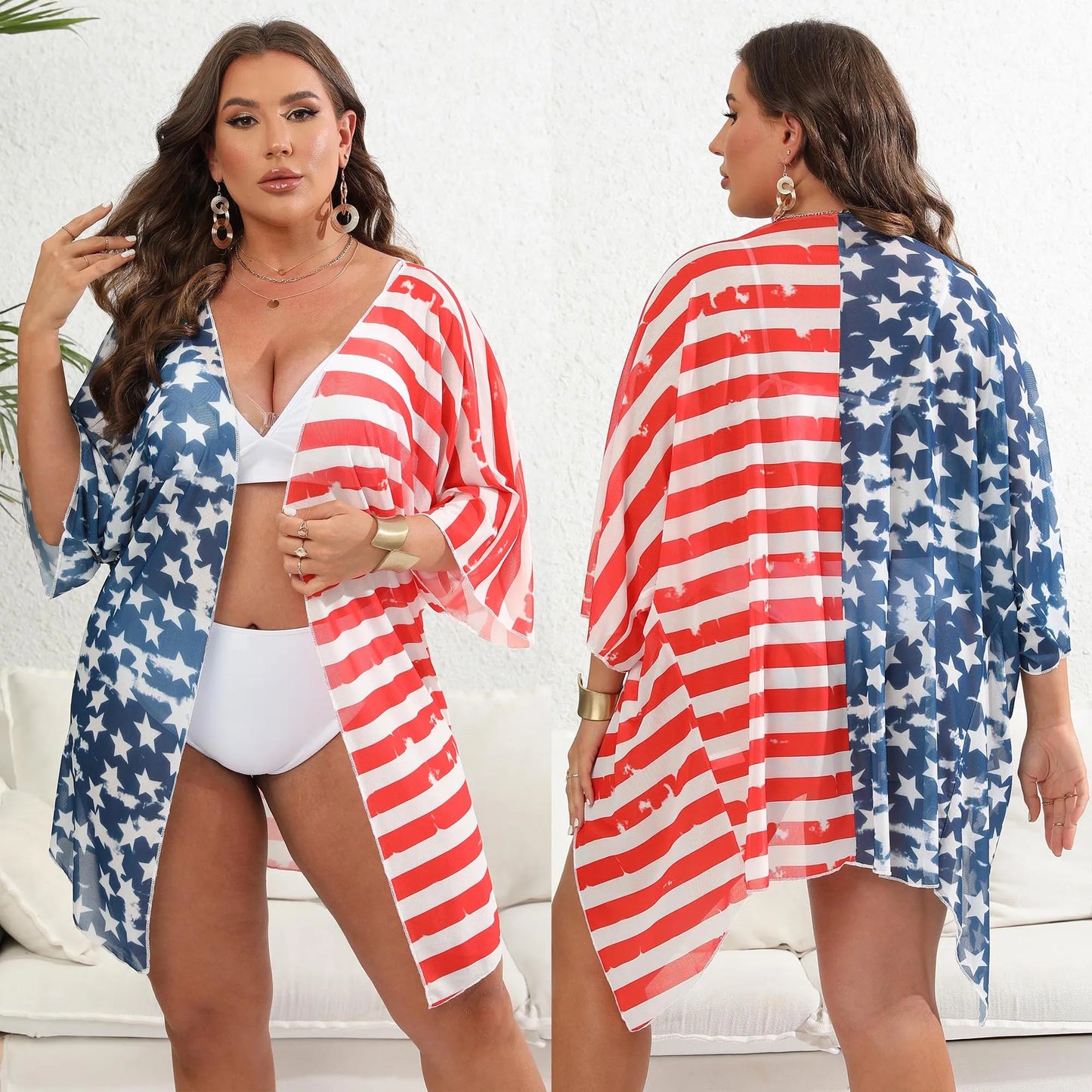 Factory Sexy Bikinis Women Swimwear Swimming Beach Wraps Flag Printed Scarf Beach Wear Cardigan Ladies Summer Sundress Cover up