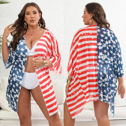 Factory Sexy Bikinis Women Swimwear Swimming Beach Wraps Flag Printed Scarf Beach Wear Cardigan Ladies Summer Sundress Cover up