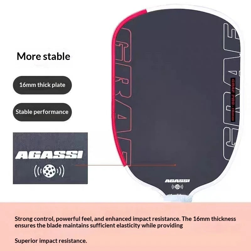 Agassi PRO 16mm Carbon Fiber Pickleball Racket Set 42cm Length Hot-Pressed Technology Factory Wholesale