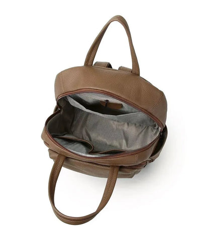 Large Capacity Genuine Leather Business & Travel Backpack with 13" Laptop Compartment England Style Unisex Design Zipper Closure