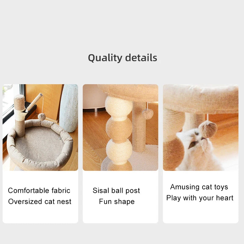 Indoor Pet Bed Toy Cat Scratcher Tree with Cute Sisal-Covered Cat Scratching Post Plush Ball for Kitten Cat Products