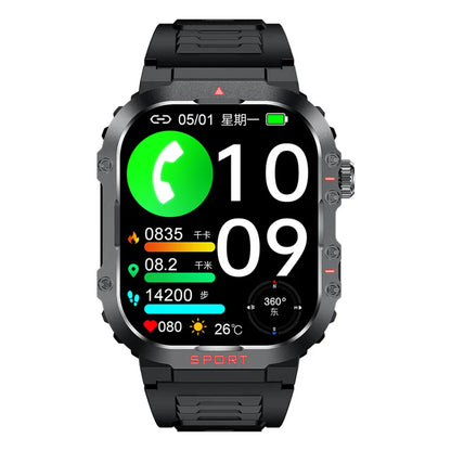 2026 H08 2.01-Inch Smart Watch Flashlight 3 ATM Heart Rate Blood Oxygen Monitor Sleep Tracker Unisex Outdoor Sports IP67 AMOLED