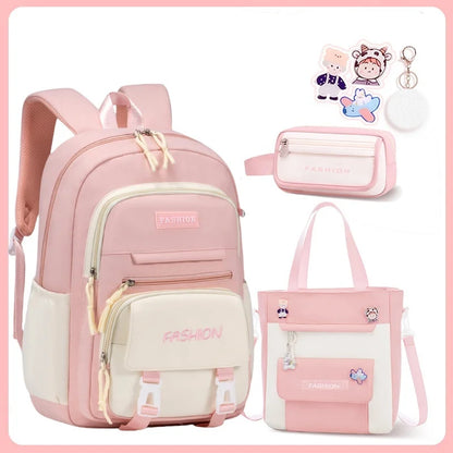 New Color Casual Three-piece Schoolbag Students Large Capacity Portable Easy Storage Quality Backpack