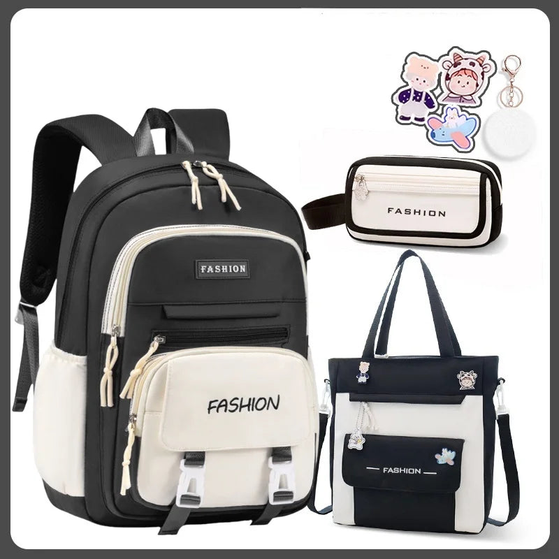 New Color Casual Three-piece Schoolbag Students Large Capacity Portable Easy Storage Quality Backpack