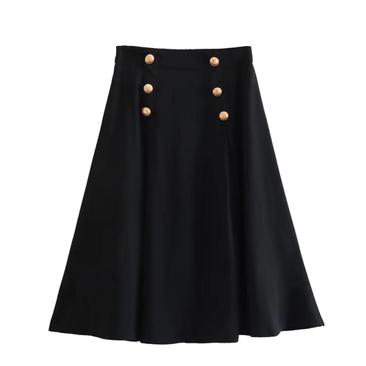 KAR&OT ZA 2026 Spring New Women's Casual Fashion High Waist Covering Cross Slimming Mid-Length A-Line All-match Skirt