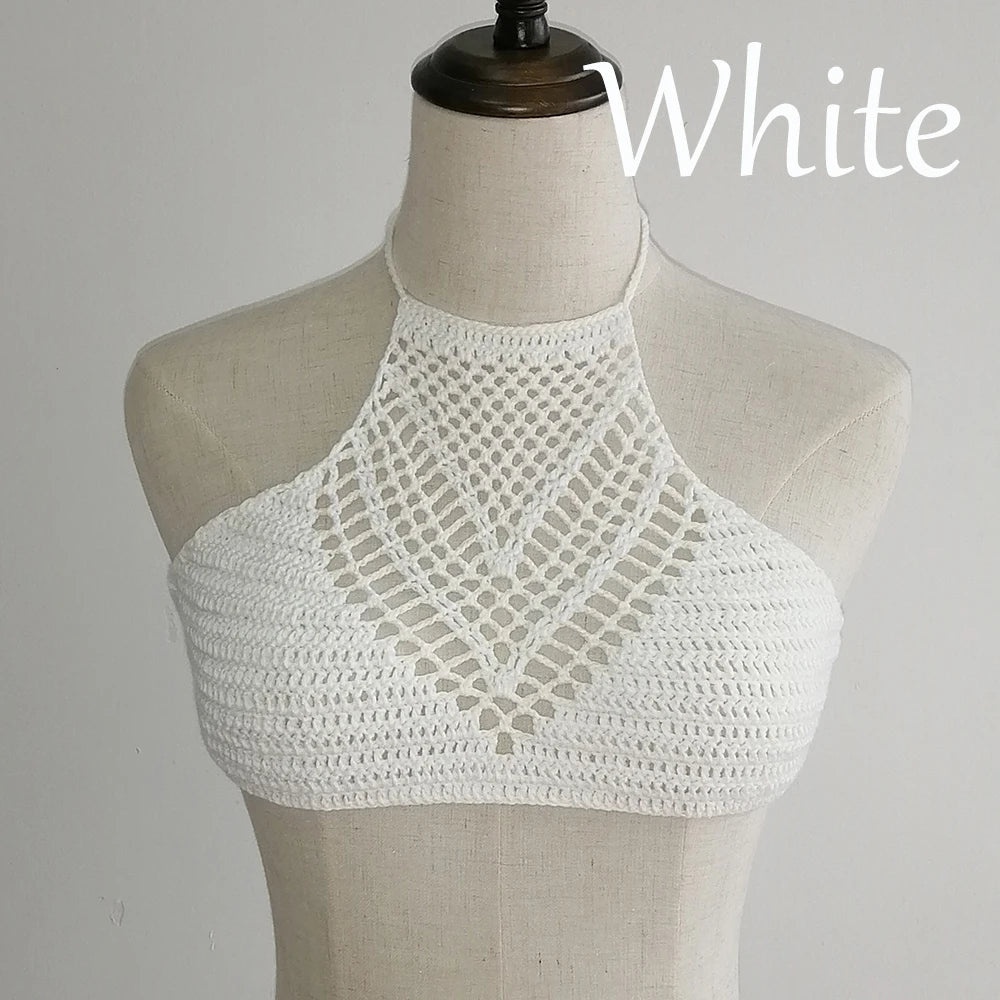 Women Sexy Bikini Tops High Neck Hollow Out Halter Swimwear Crochet Separate Swimsuit Bikini Bra Hot Sale