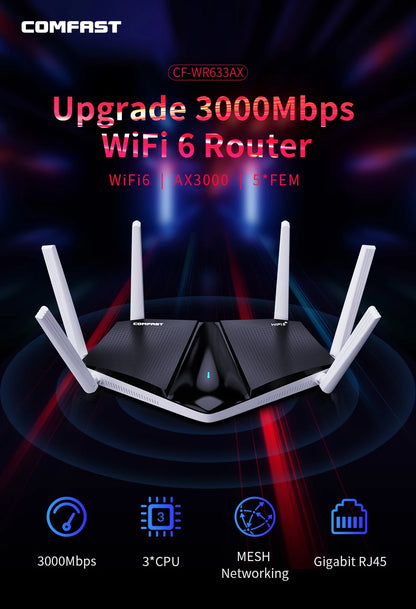 3000Mbps WiFi6 Router with 16 Devices Compatibility WPS Enabled Mesh Wi-Fi System Power Routers