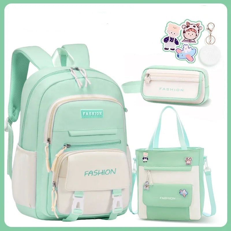 New Color Casual Three-piece Schoolbag Students Large Capacity Portable Easy Storage Quality Backpack