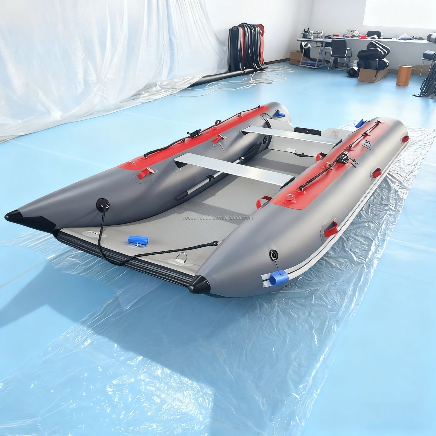 Truekit Quality 330/360/390/430cm Folding Inflatable Catamaran Boat 4 Persons High Speed Fishing Dinghy