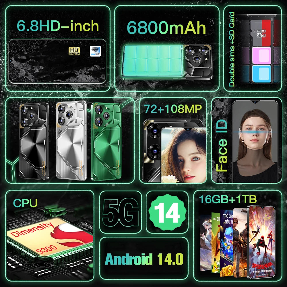 Hot Selling 6.8Inch 5g Smartphone 6800 Mah Original Pova 6 Mobile Phone 16gb + 1tb Android 14.0 Mobile Phone