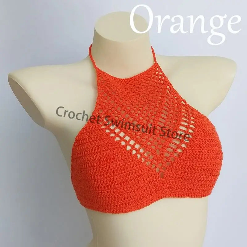 Women Sexy Bikini Tops High Neck Hollow Out Halter Swimwear Crochet Separate Swimsuit Bikini Bra Hot Sale