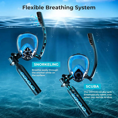 GOYOJO 0.5L Mini Scuba Tank Full-Face Snorkel Mask Combo High Aluminium 5-8 Min Diving Underwater Breathing Oxygen Air Supply