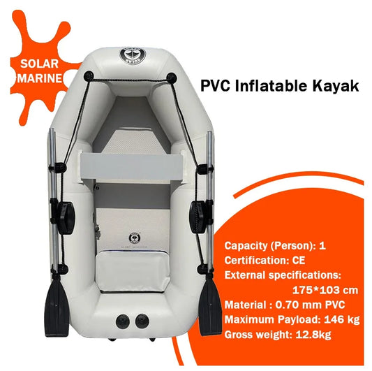 SOLAR MARINE 1.75 M Single Person Inflatable Kayak Pontoon Fishing Boat PVC Touring Rowing Canoe  Gift for Fishing Enthusiasts