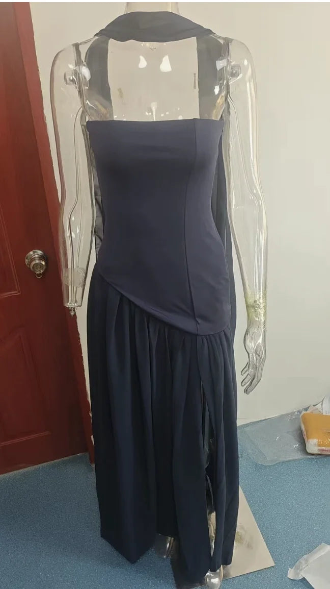 Spring and Summer 2025 Sexy Backless Tube Top Slim Fit Dress New Hot Sale Split Strap Long Dress