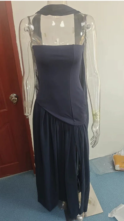Spring and Summer 2025 Sexy Backless Tube Top Slim Fit Dress New Hot Sale Split Strap Long Dress