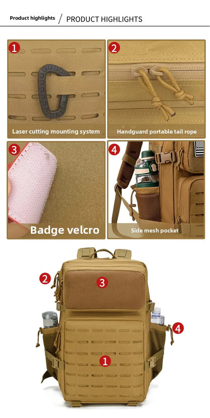 Unisex Multi-Functional Tactical Backpack Outdoor Fitness Sports Gear Zipper Closure Polyester Lining Fashion Cross-Border Stock