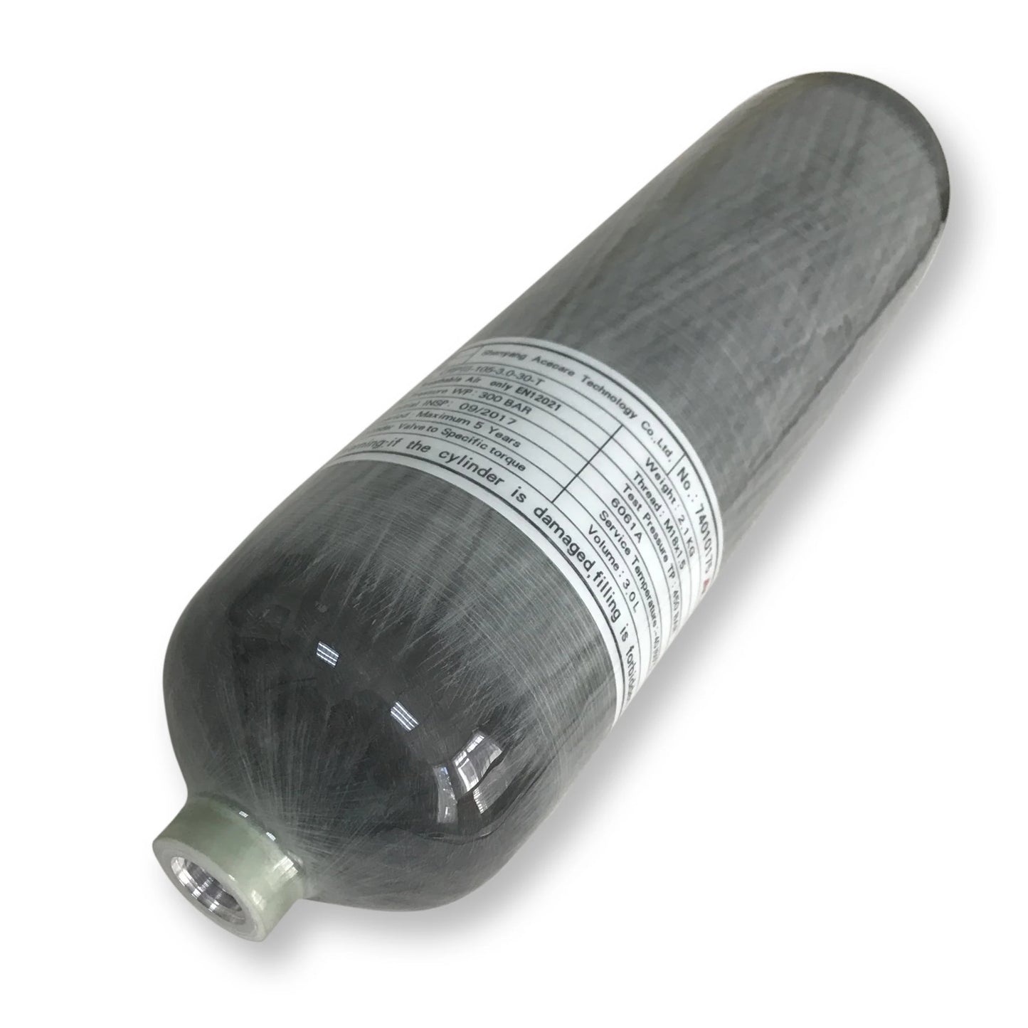 Acecare 3L CE Carbon Fiber Scuba Tank Aluminum Liner Composite Gas Cylinder for Diving and Fire Fighting