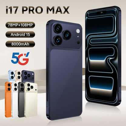 Global Version Unlocked 17 Pro Max 7.3Inch 5G Android 15 Smartphone 1TB Storage HD Screen Resolution CDMA LTE English Spanish