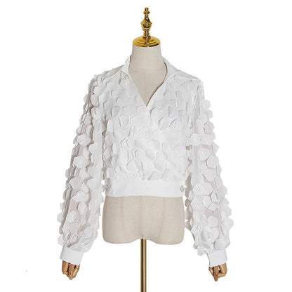 Womens Shirts Blouse Stand Collar Long Sleeve Hollow Out Patchwork Lace Tops Female Spring Elegant Fashion