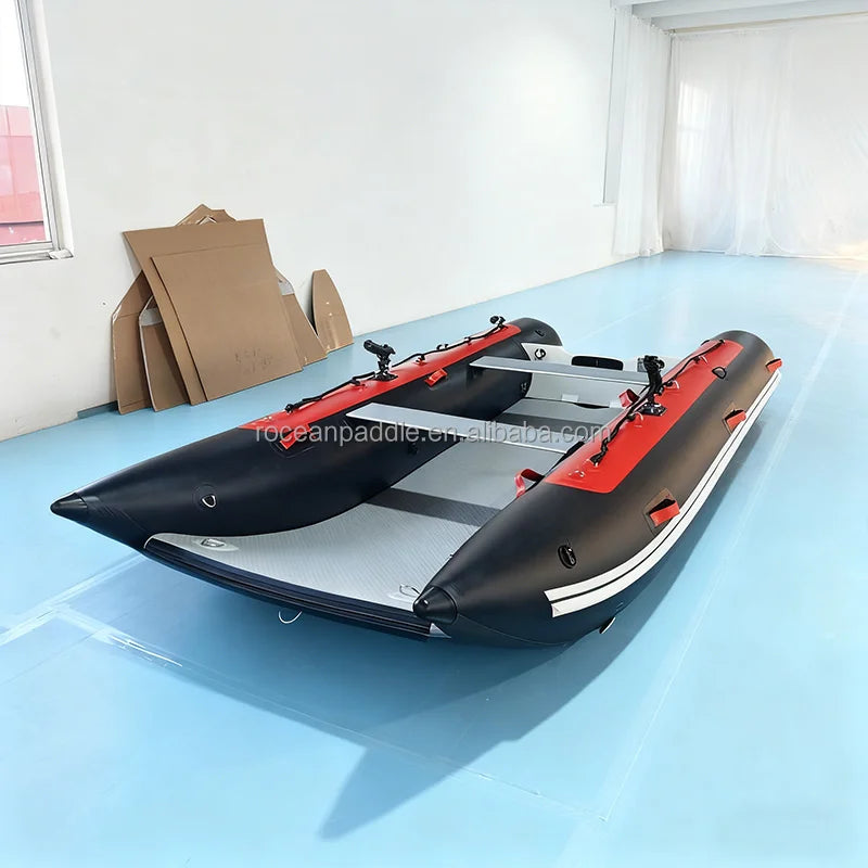 Truekit Quality 330/360/390/430cm Folding Inflatable Catamaran Boat 4 Persons High Speed Fishing Dinghy