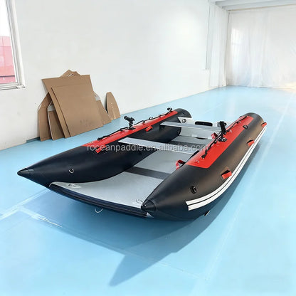 Truekit Quality 330/360/390/430cm Folding Inflatable Catamaran Boat 4 Persons High Speed Fishing Dinghy