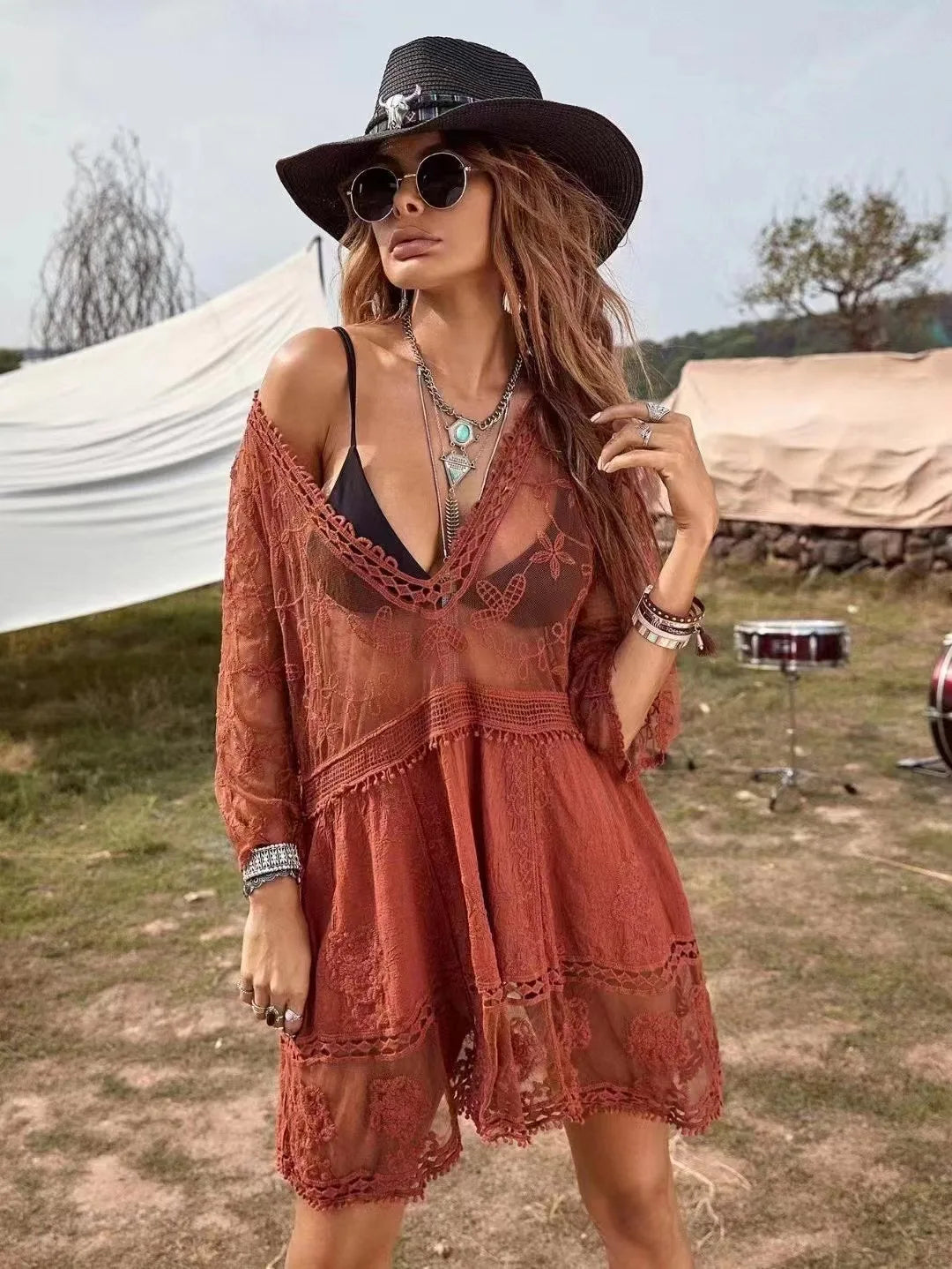 Private Label Cover up Beachwear Women Bikini Sarong Swimsuit Cover Ups Coverups Swimwear Bikini Cover-Up Bikini Lace Dress
