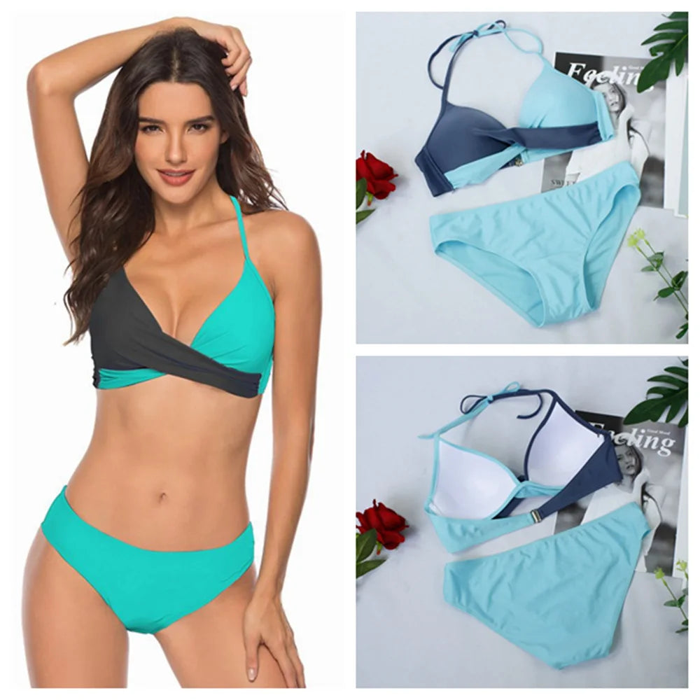 TW890 Hot Popular Sexy Push up Bikinis Set Women Swimsuit Bathing Suit Women Halter Leaf Print Beach Wear Swimwear Custom Bikini