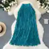 Spring Pleated Tassel Skirt Women Elegant High Waist Office Lady Skirts