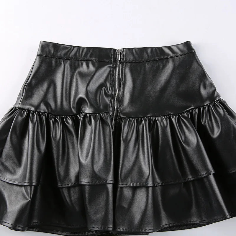 AltGoth Mall Goth Punk PU Skirt Women Dark Gothic Vintage Bandage High Waist Lolita Skirt Harajuku Streetwear Emo Alt Clubwear