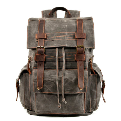 Large Capacity Vintage Rucksack Batik Canvas With Crazy Horse Leather Bag Men's Outdoor Travel Hiking Backpacks