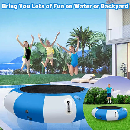 6.5ft 10ft 13ft Inflatable Water Trampoline for Children Adults Floating Trampoline with 4-Step Rope Inflatable Water Toys Game